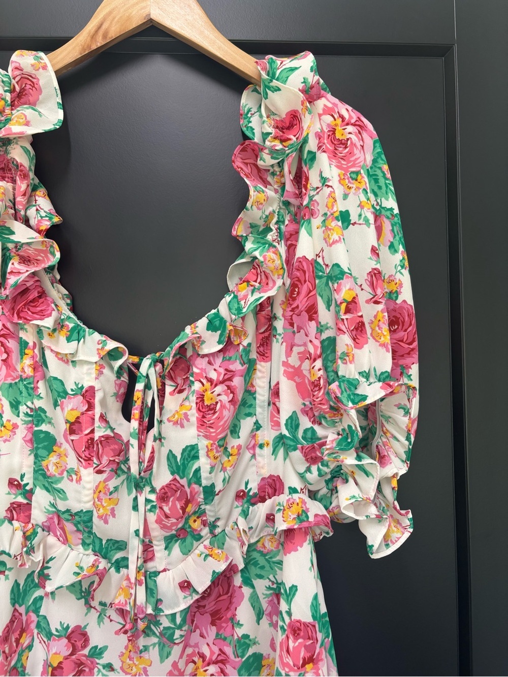 For Love & Lemons Imogen Mini Dress XL Floral Ruffle Corset Tie Back Cottagecore - Picture 5 of 10